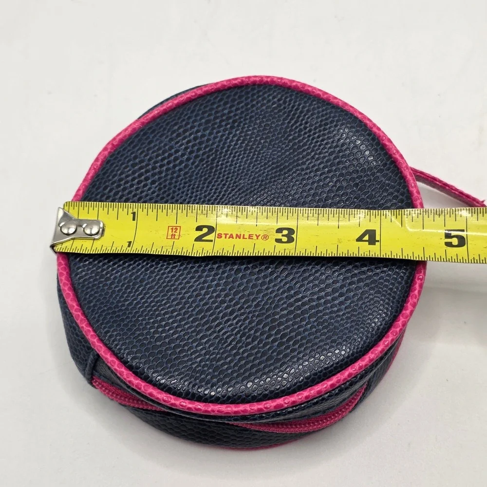 Estee Lauder Cosmetic Pouch Womens Navy Pink Faux Leather Round Travel Makeup‎
